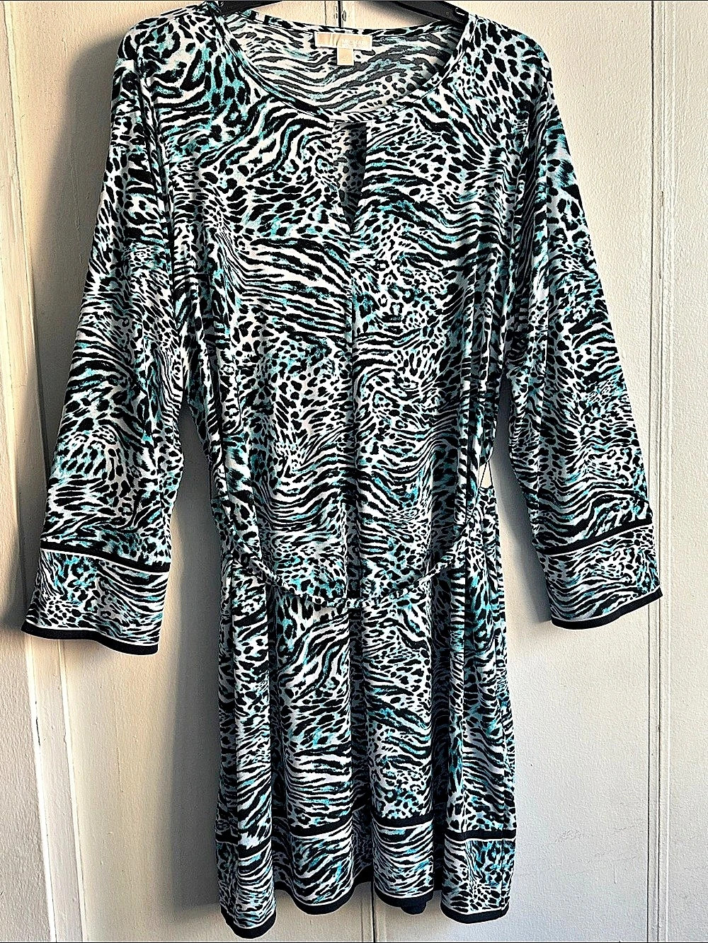 Michael Kors Animal Print Long Sleeve Mini Dress Blue 2X